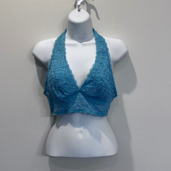Victoria's Secret Teal Lace Halter Bralette Crop Top Bra L/G - Picture 1 of 7